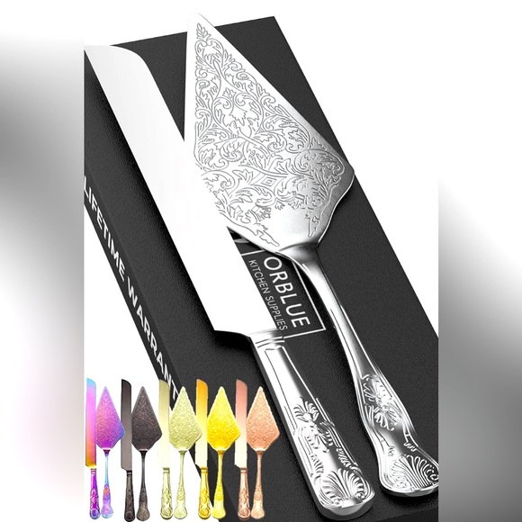 Orblue Wedding Cake Knife and Server Set - Premium, Beautifully Engraved Set - Picture 1 of 6
